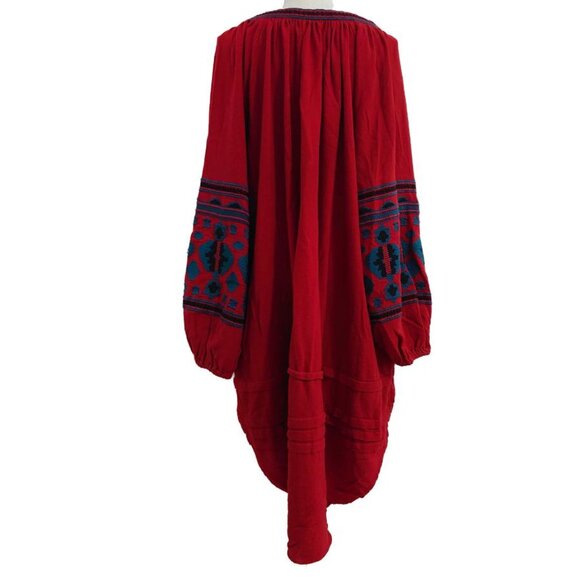 Free People In the Clear 100% Cotton Red Embroidered Shirt Tunic Dress - Picture 6 of 14